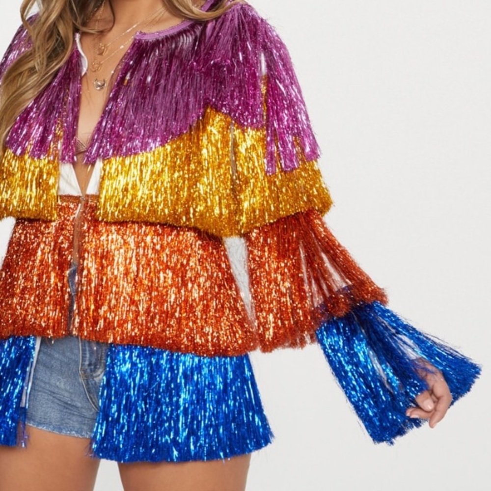 PrettyLittleThing Multicolor Fringe Jacket